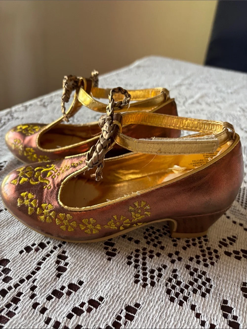Disney Girls Metallic Bronze Gold Embroidered Dress Shoes